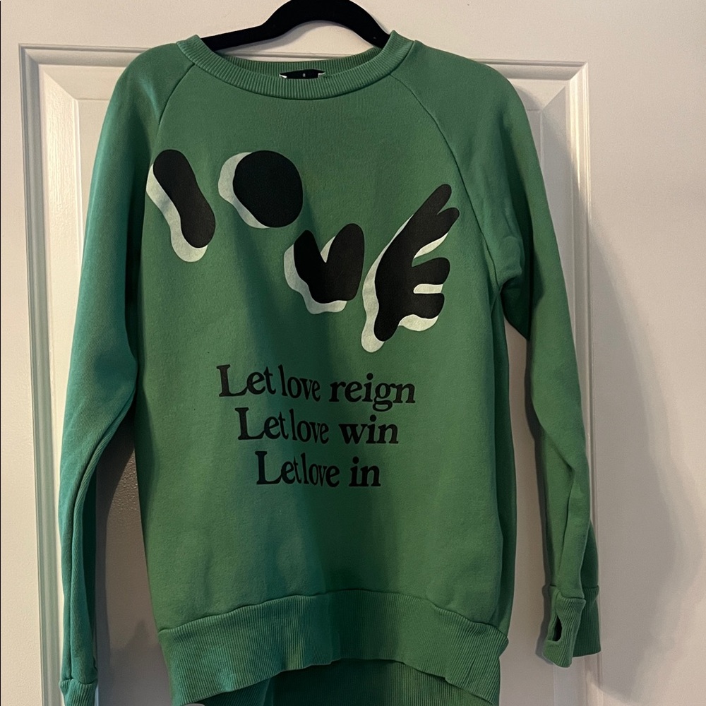 Green Kids Sweater with Love Print